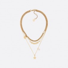 Christian Dior Lucky Square Medálok Logós Réz Csillaggal Műbőr Többláncos Nyaklánc