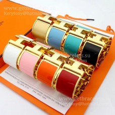 Hermès Clic Clac H extra széles zománc karkötő sárgaarany GM 33 mm Worthy