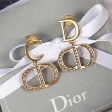 Christian Dior CD logós medál antik sárgaréz fém női gyémántokkal díszített fülbevalók