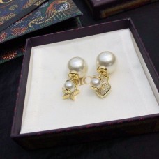 Eredeti Christian Dior CD kristályos csillag szív aszimmetrikus medálok fehér gyöngy sárgaarany fülbevaló ékszerek