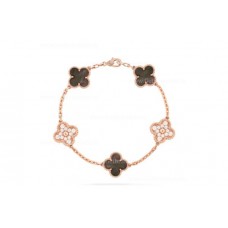 Van Cleef Arpels Alhambra karkötő 5 motívummal, gyémántokkal és szürke gyöngyházzal