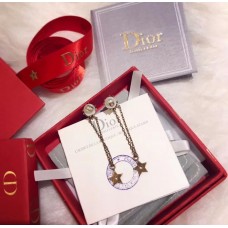 Tavaszi/őszi Dior sárgaréz csillagrojtos CD motívumos fehér gyöngyös hosszú fülbevaló