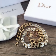 Dior DIOR logós medál vastag lánccal, Marquise gyémánttal díszített női antik sárgaréz fehér kristályos műnyaklánc