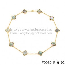 Van Cleef Arpels Alhambra nyaklánc sárgaarany 10 motívummal szürke gyöngyház 45 cm