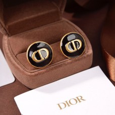 Dior antik sárgaréz CD logós mintás, nummular fekete zománcozott fülbevaló, StreetChic